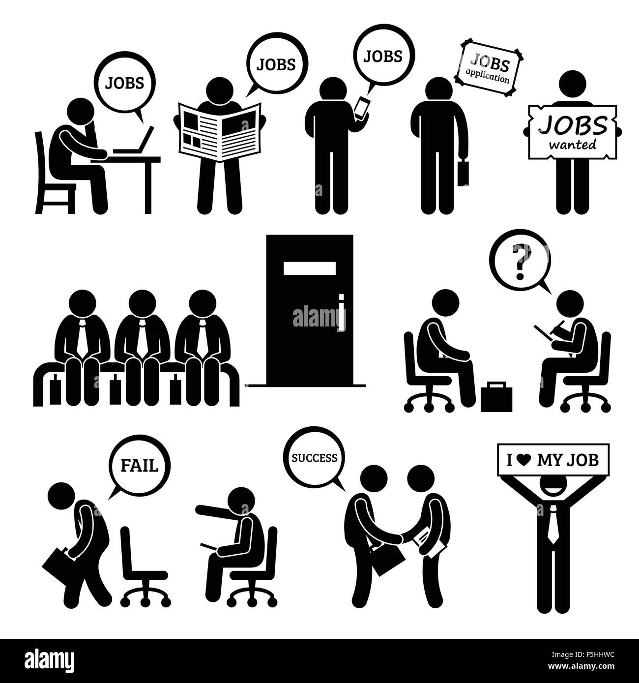 Man Looking for Job Employment and Interview Stick Figure Pictogram Icons  Stock Vector Image & Art - Alamy