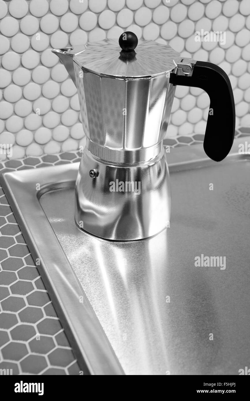Italian Coffee Maker In A Kitchen Black And White Vertical Italian Coffee Maker In A Kitchen Black And White Vertical