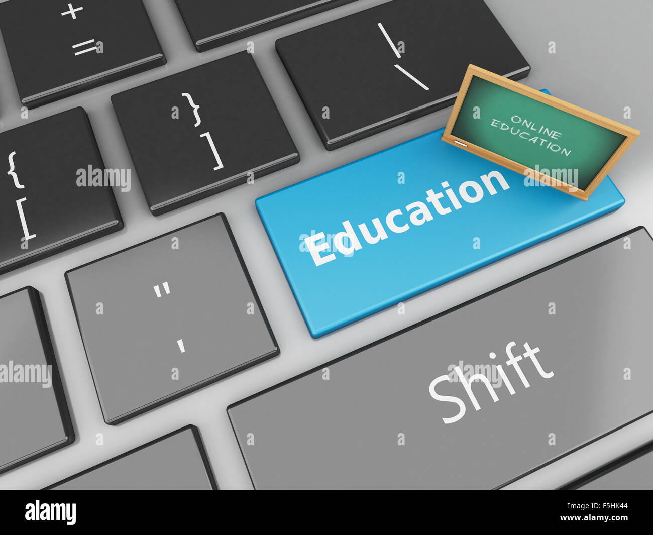 3d renderer illustration. Blackboard on computer keyboard. Education ...