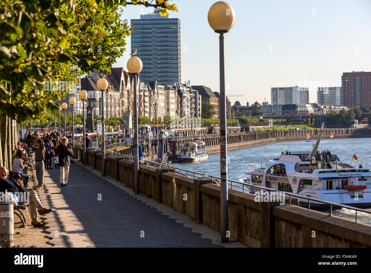City of Düsseldorf, river Rhine, overview, old town, river promenade, skyline, Stock Photo