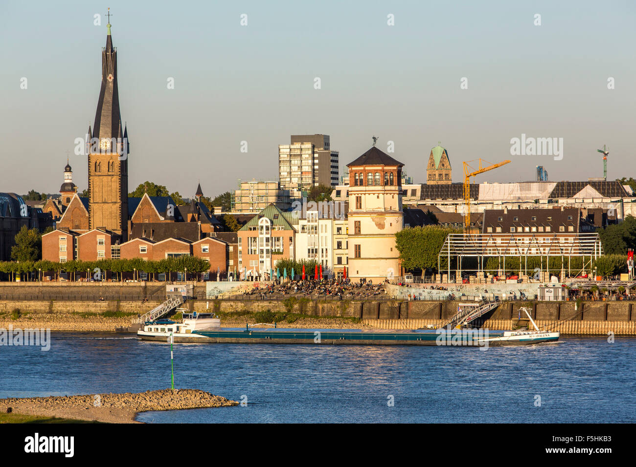 City of Düsseldorf, river Rhine, overview, old town, river promenade, skyline, Stock Photo