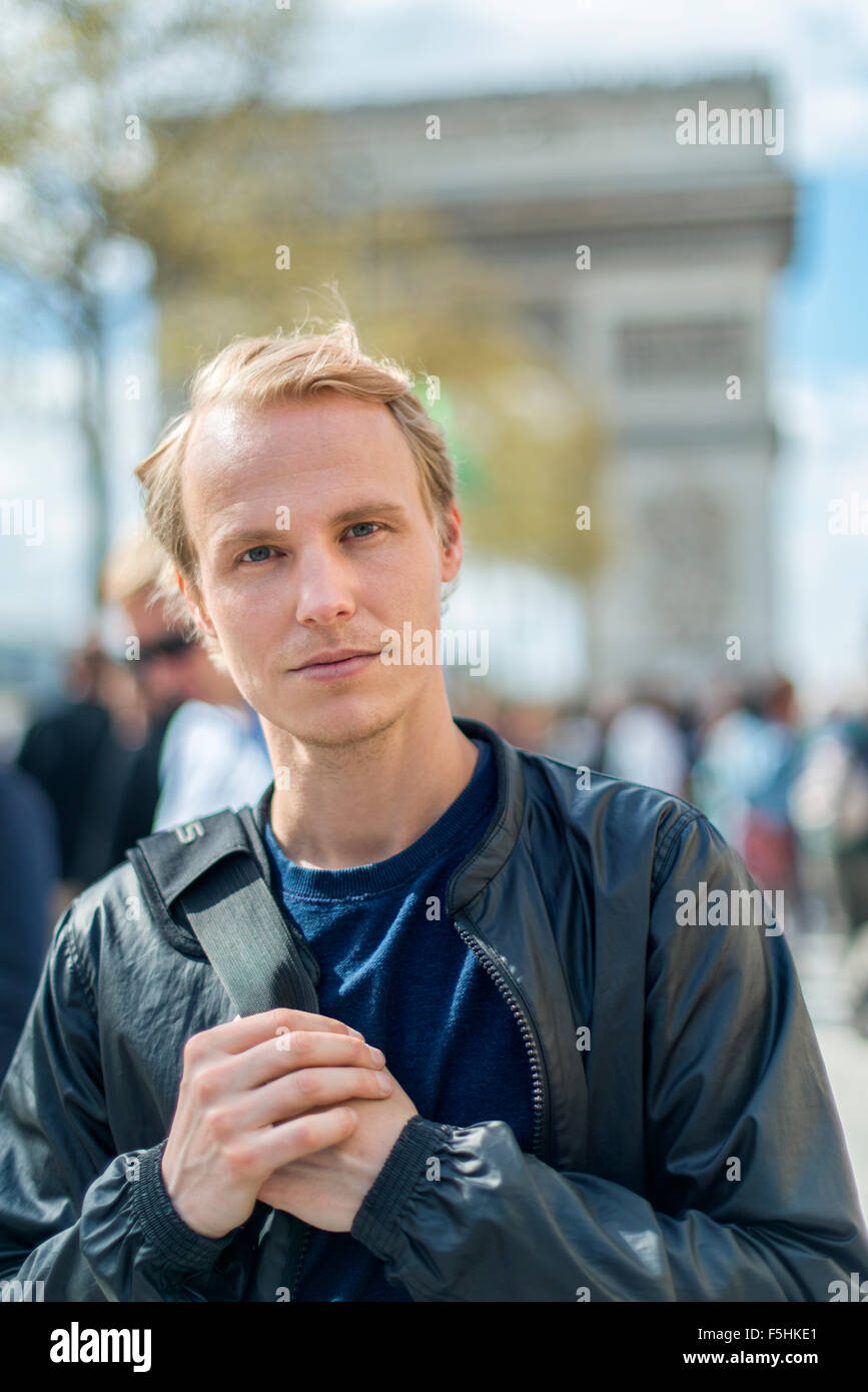 France, Paris, Champs-Elysees, Portrait of mid-adult man Stock Photo