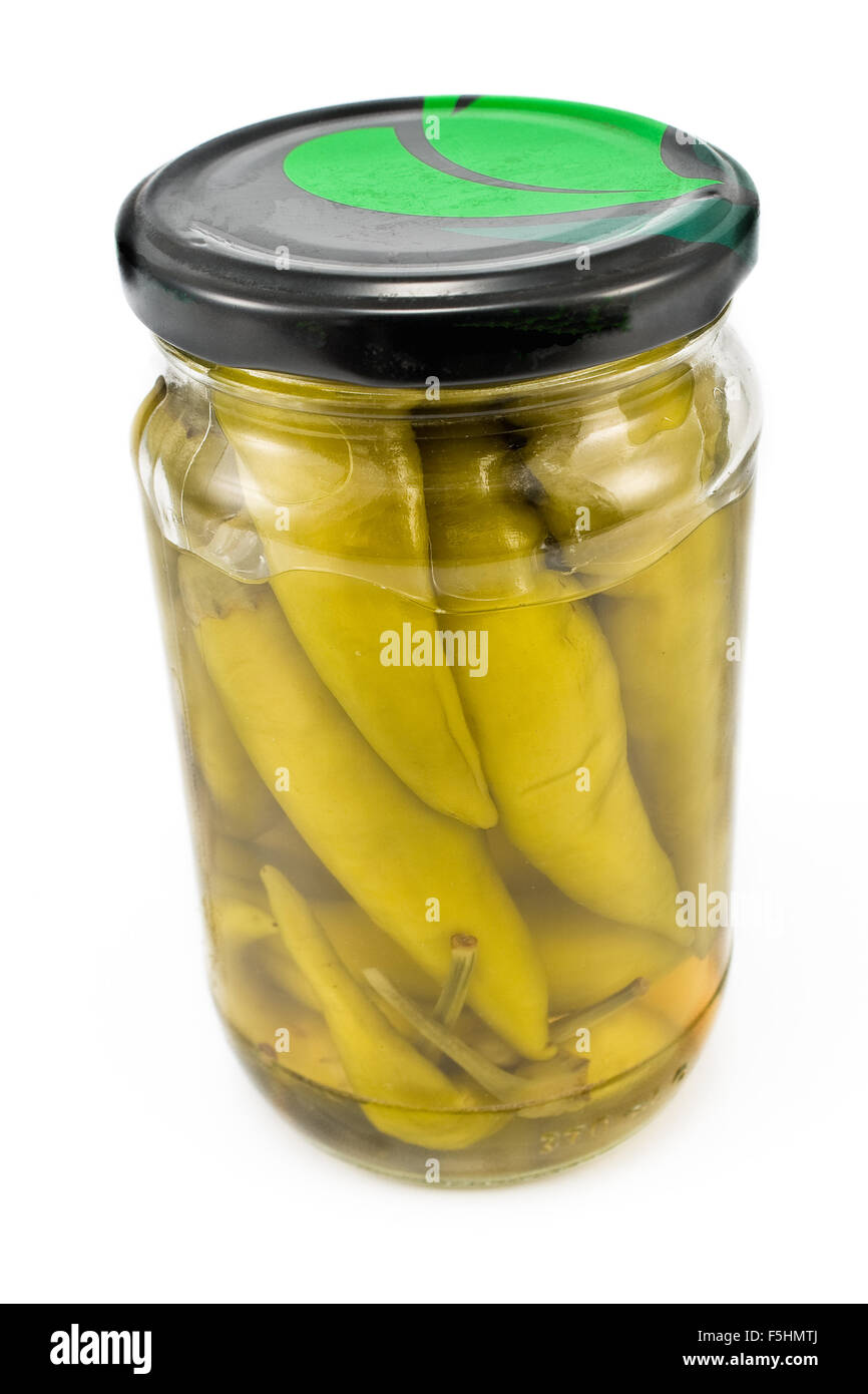Hot chili peppers in jar isolated on white Stock Photo Alamy