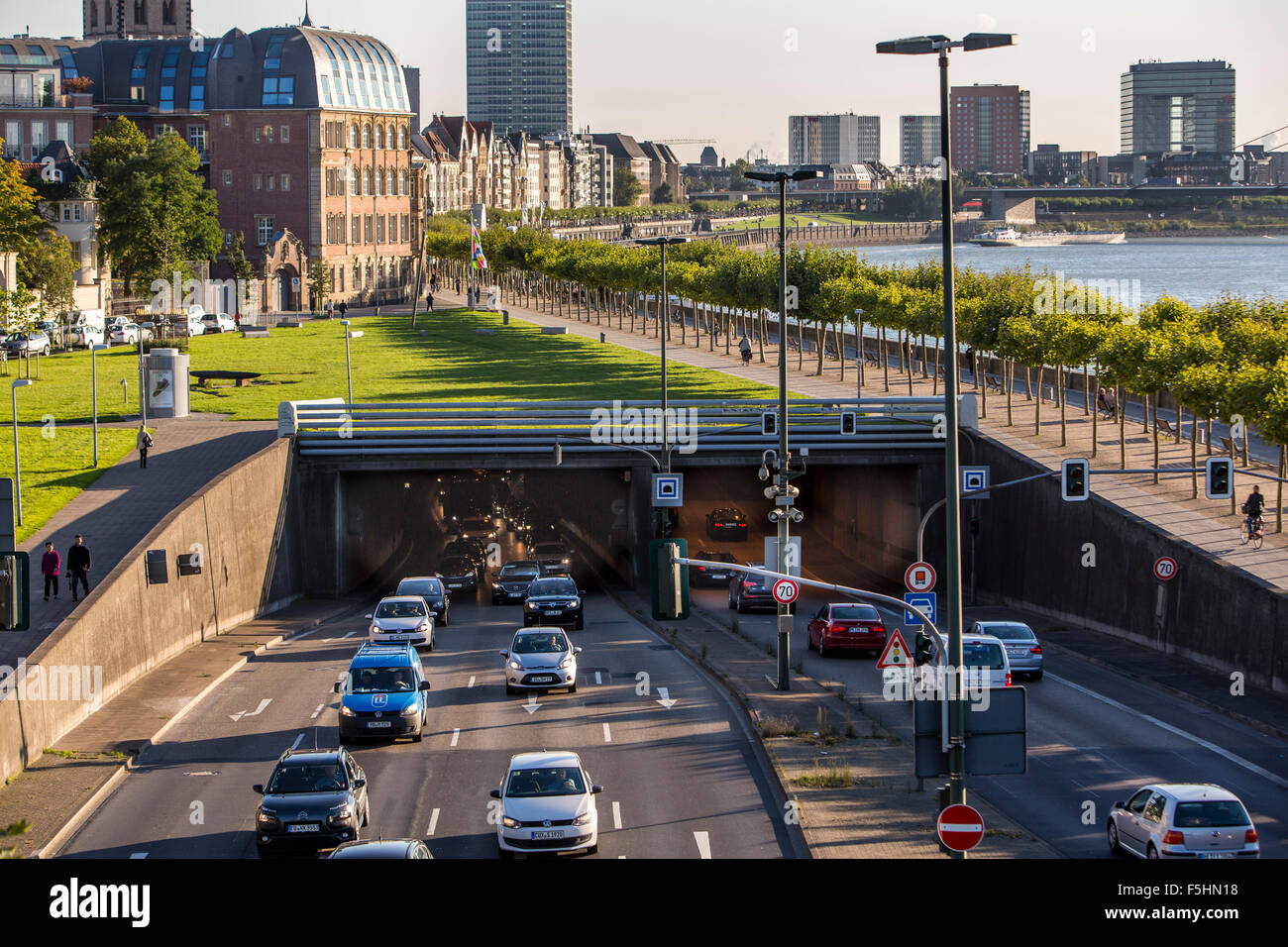 Traffic tunnel under the old town area, along river Rhine, Düsseldorf, Germany Stock Photo