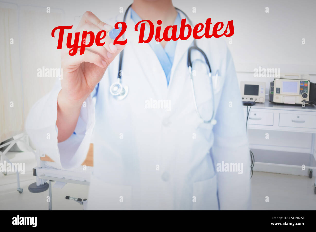 Type 2 diabetes against empty bed in the hospital room Stock Photo