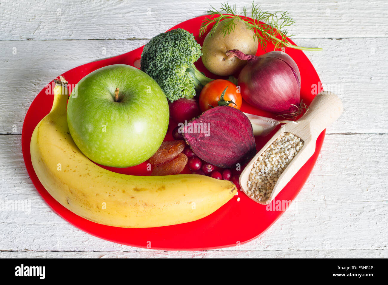 Healthy food in heart sign of healthy lifestyle concept Stock Photo
