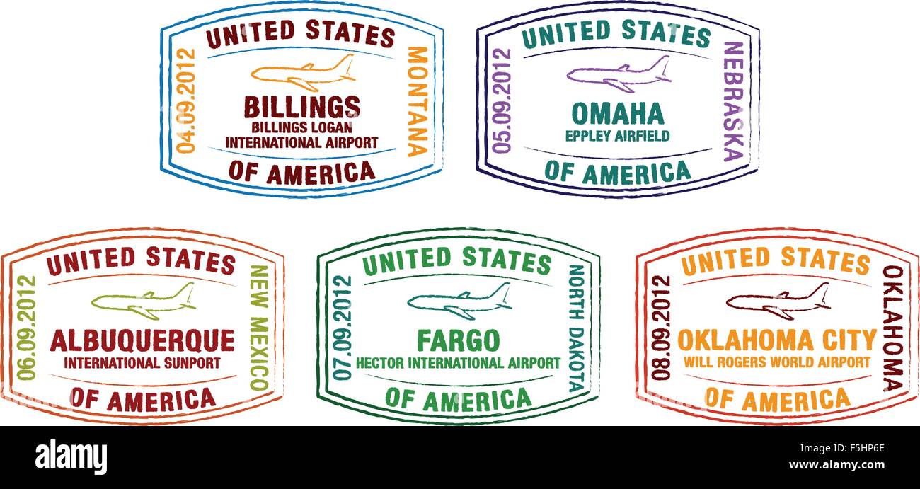 Passport stamps of major us airports in vector format stock vector