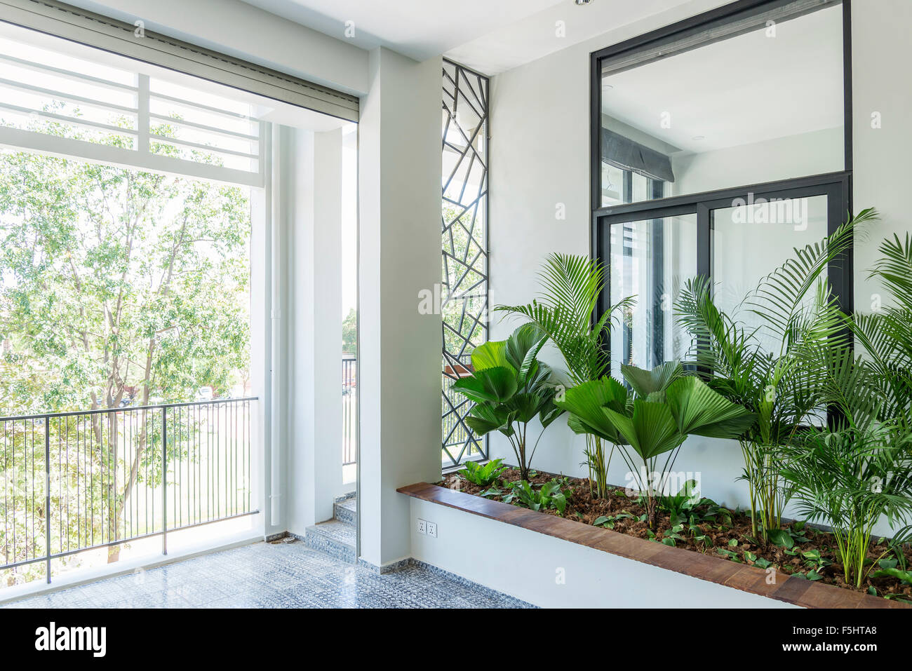 modern contemporary interior design balcony garden plants Stock Photo
