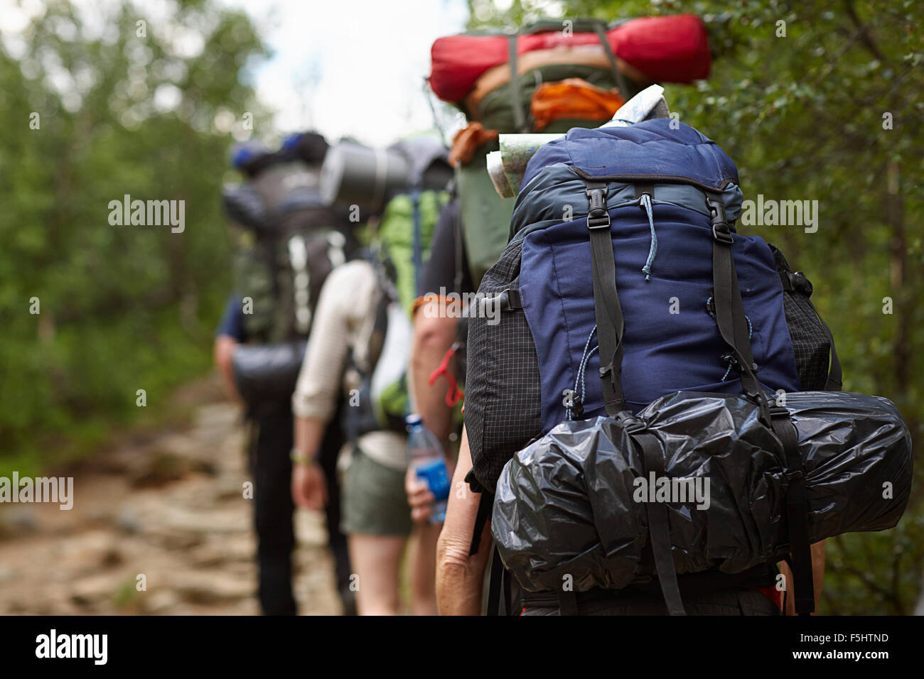 Sweden, Jamtland, People hiking with backpacks Stock Photo