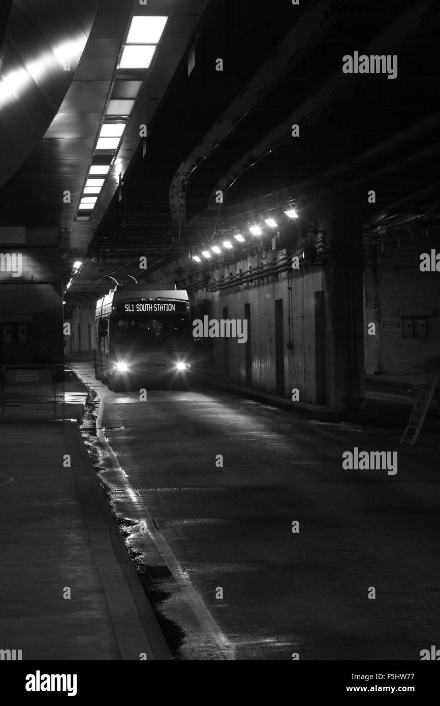 Underground bus in Boston, USA (SL1 South Station) Stock Photo