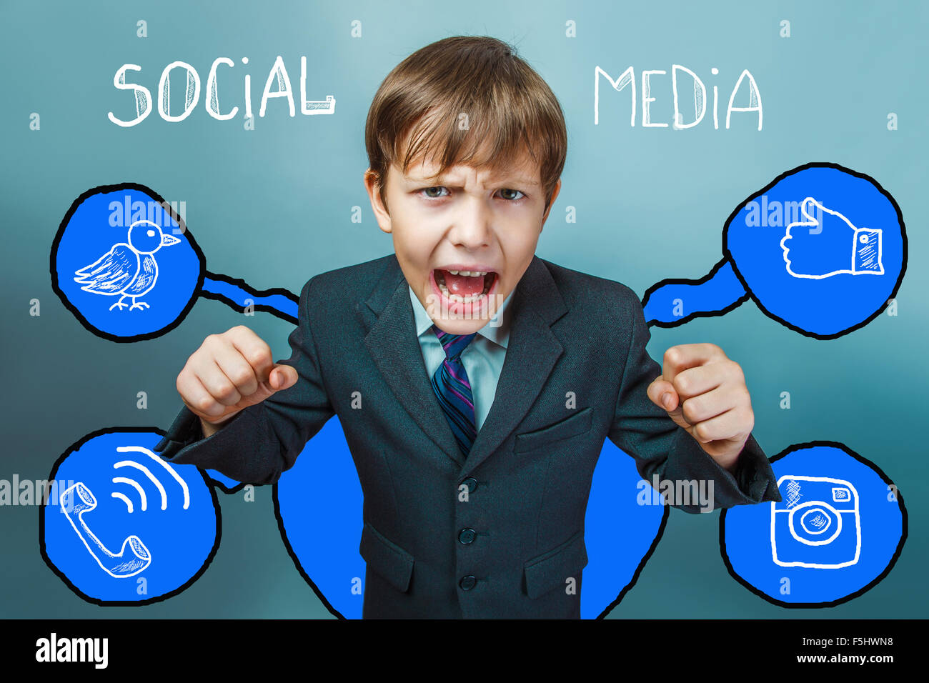 businessman teenager boy clenched his fists and screaming angry Stock ...