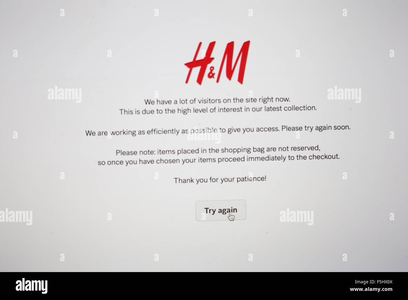 United Kingdom, 5th November 2015. Retailers 'H&M' Website Crashes as  shoppers try to purchase clothing from luxury Parisian fashion house  Balmain online. Credit: Chris Yates/Alamy Live News Stock Photo - Alamy