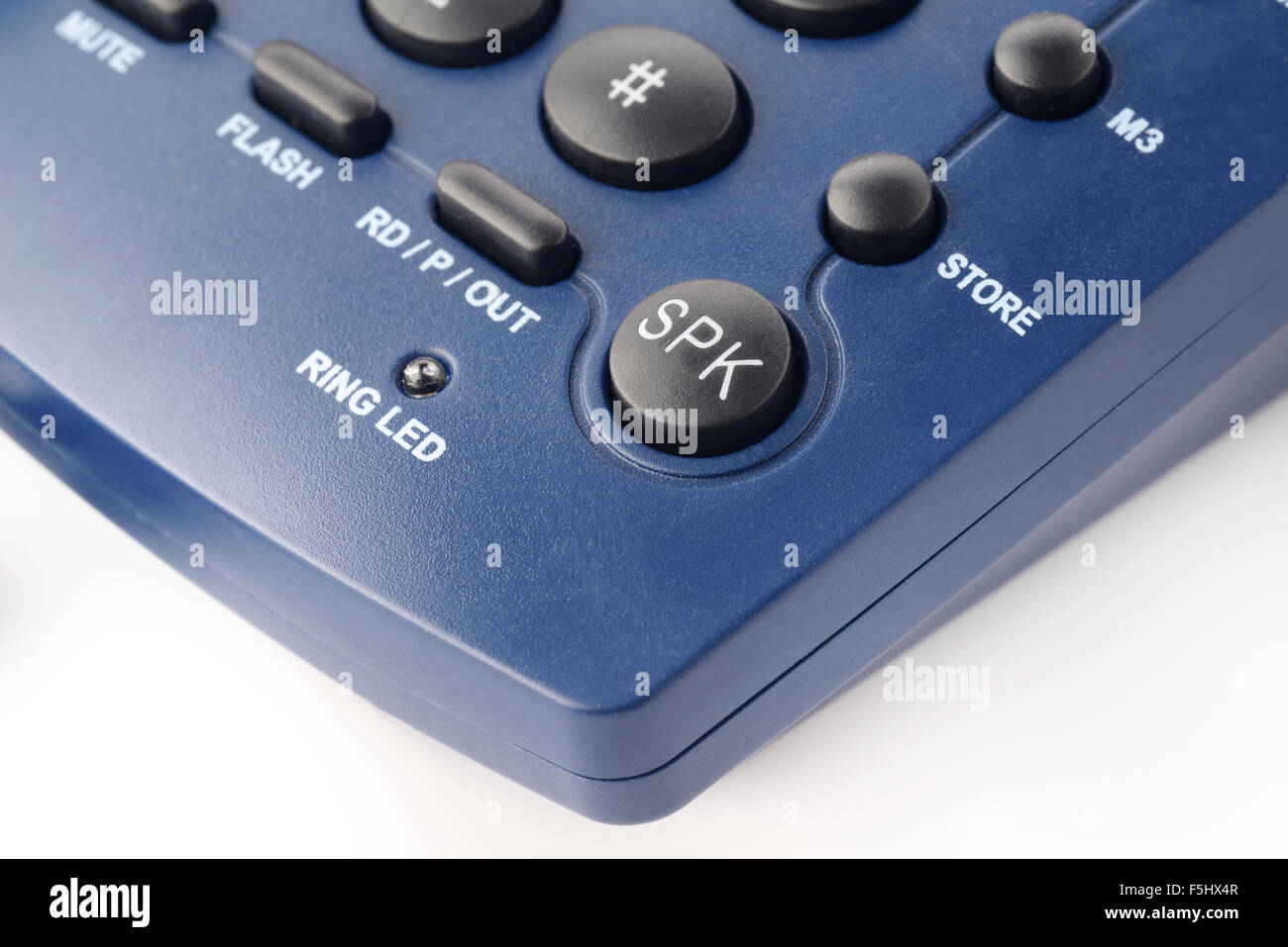 Speaker Button on Telephone for Hands free communication, Stock Photo