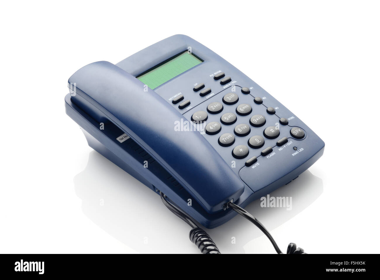 Modern Telephone in Blue Color over white background Stock Photo