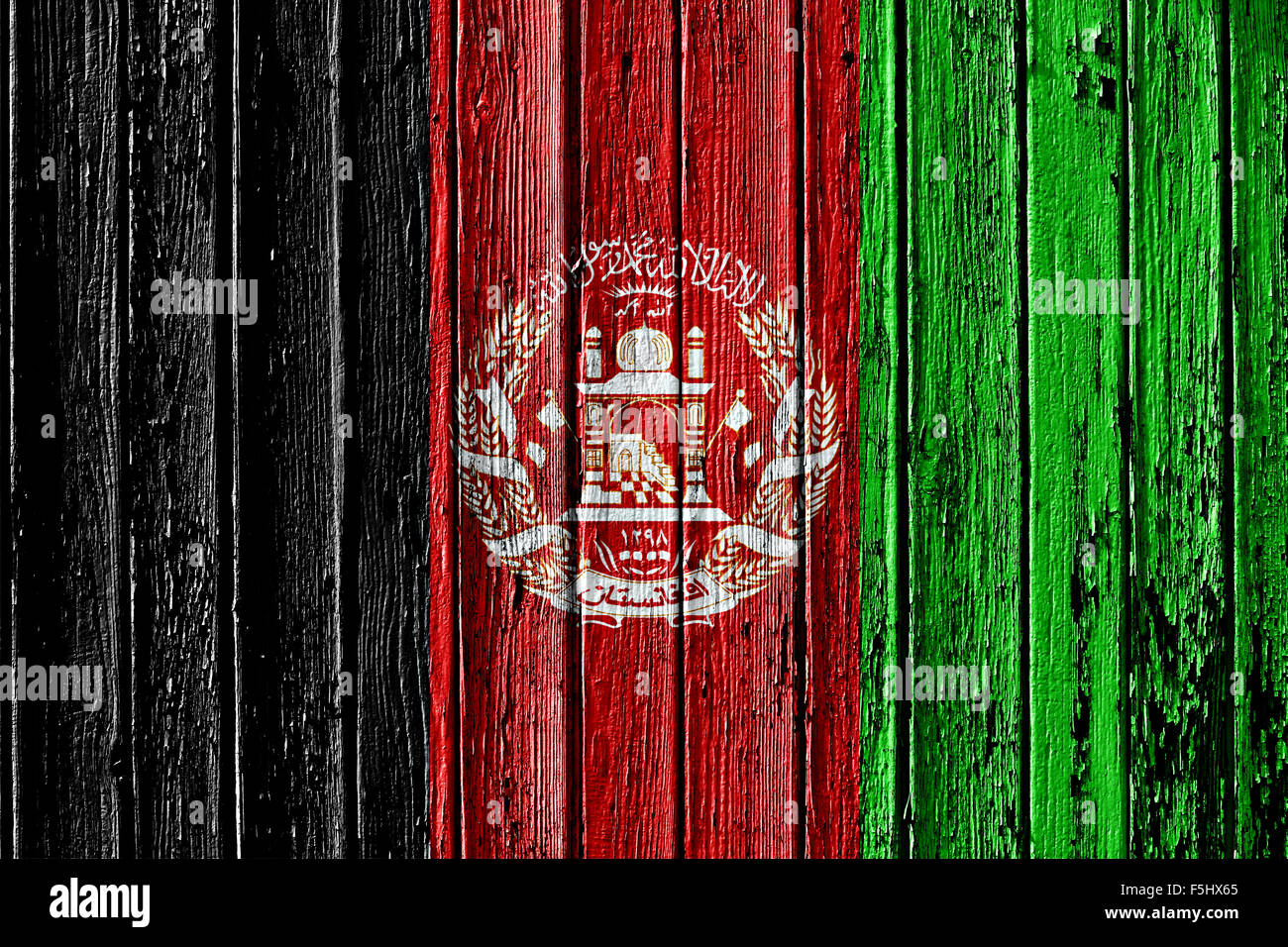 flag of Afghanistan painted on wooden frame Stock Photo