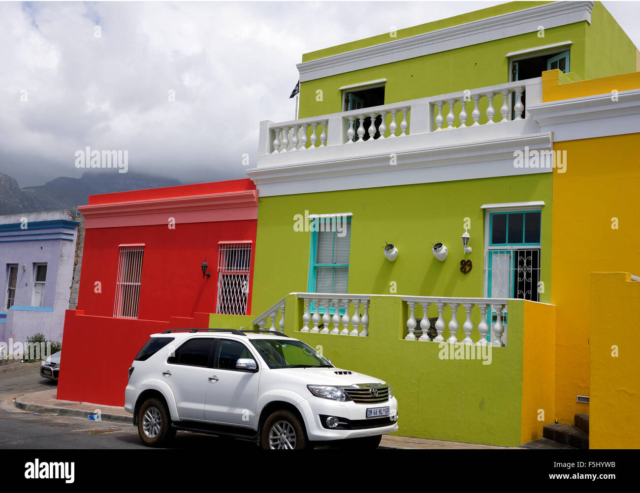 Row of brightly coloured homes in the BoKaap, Cape Town's Malay