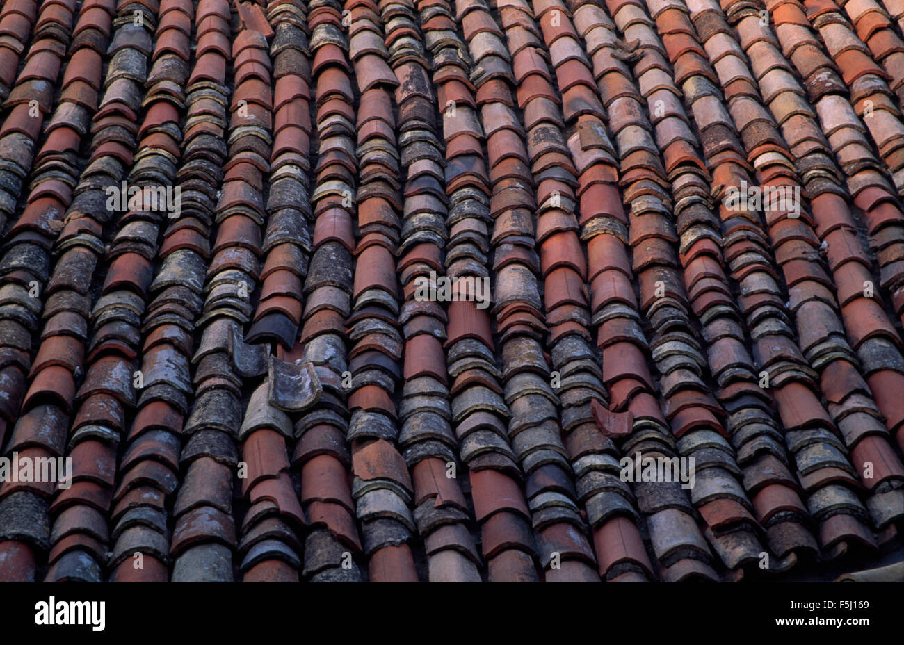 Close-up of a an old pan tiled roof Stock Photo