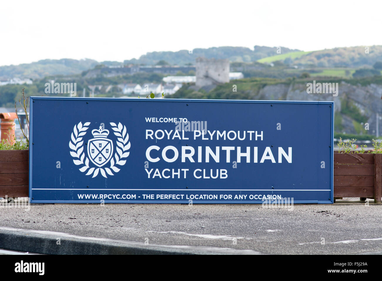 Corinthian Royal Plymouth Yacht Club sign in Plymouth, Devon, England