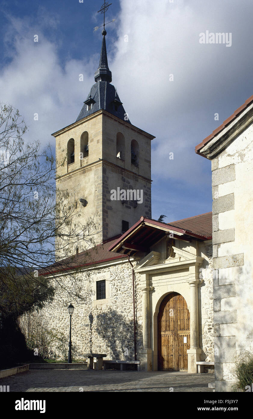 Spain. Rascafria. Parish Church of Saint Andrew Apostle. Built in the 15th century and restored in the 20th century. Exterior. Community of Madrid. Stock Photo
