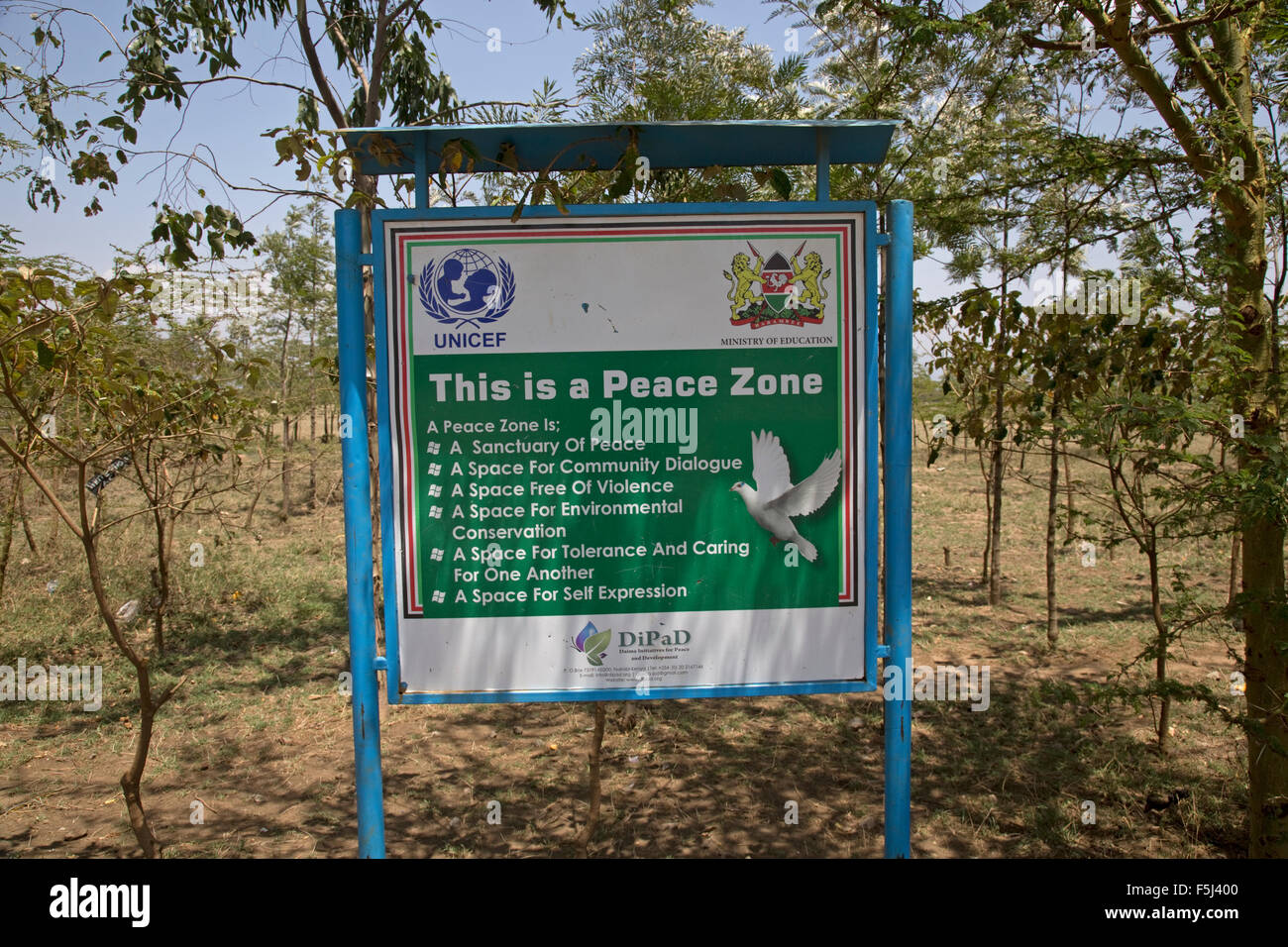 Signboard displaying information on Peace Zone of trees planted at Kabiri School Naivasha Kenya Stock Photo