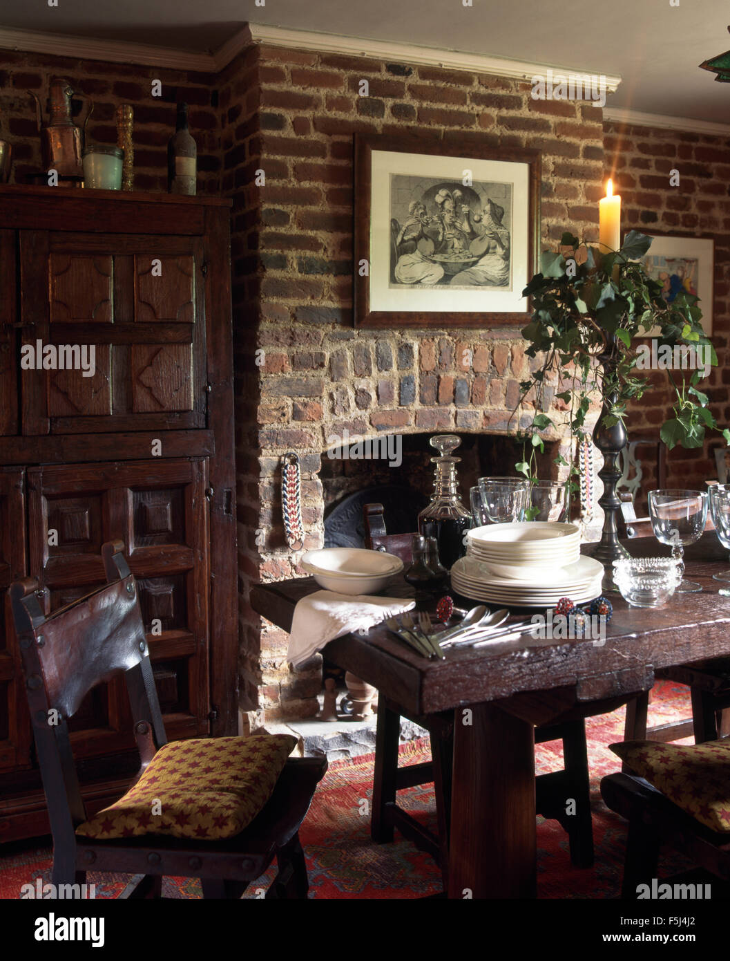 Rustic Jacobean style chairs and oak table in very traditional dining