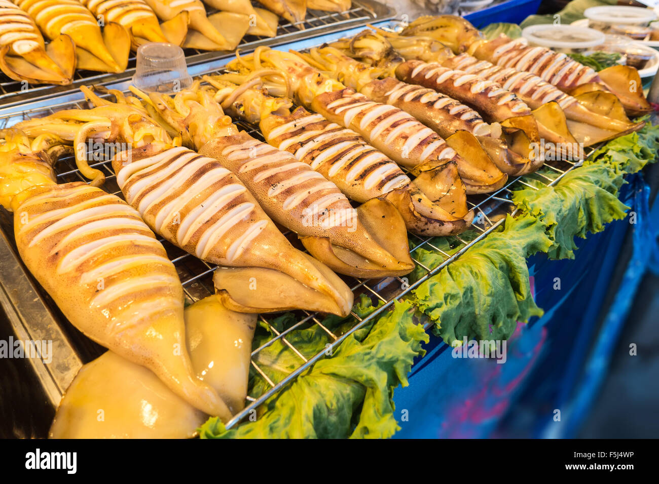 Many Of Grilled Squid In A Restaurant Stock Photo Alamy