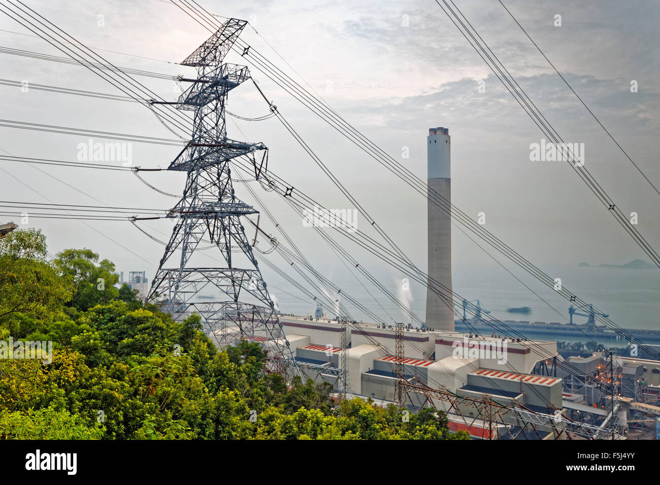 Power station and tower grey cloud Stock Photo