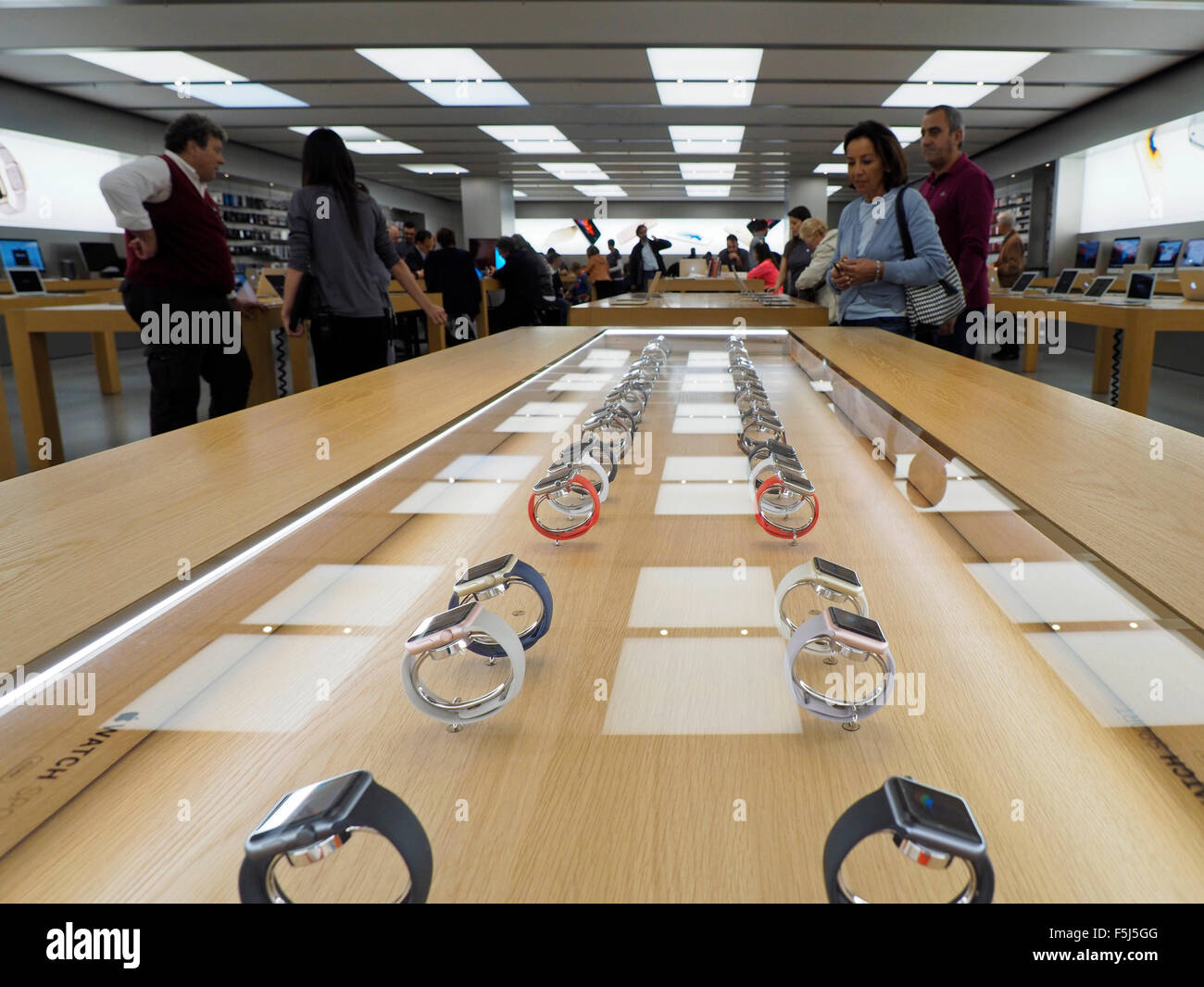 Applewatches on display in the Apple Store in Euroma2 shopping mall in Rome, Italy Stock Photo