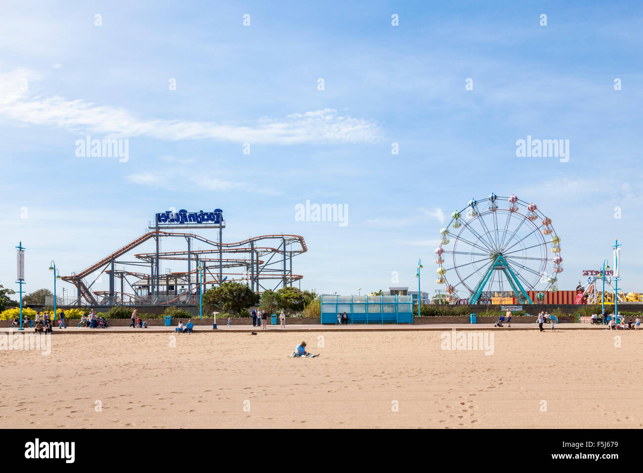 Pleasure Beach fairground by the beach at Skegness, Lincolnshire, England, UK Stock Photo