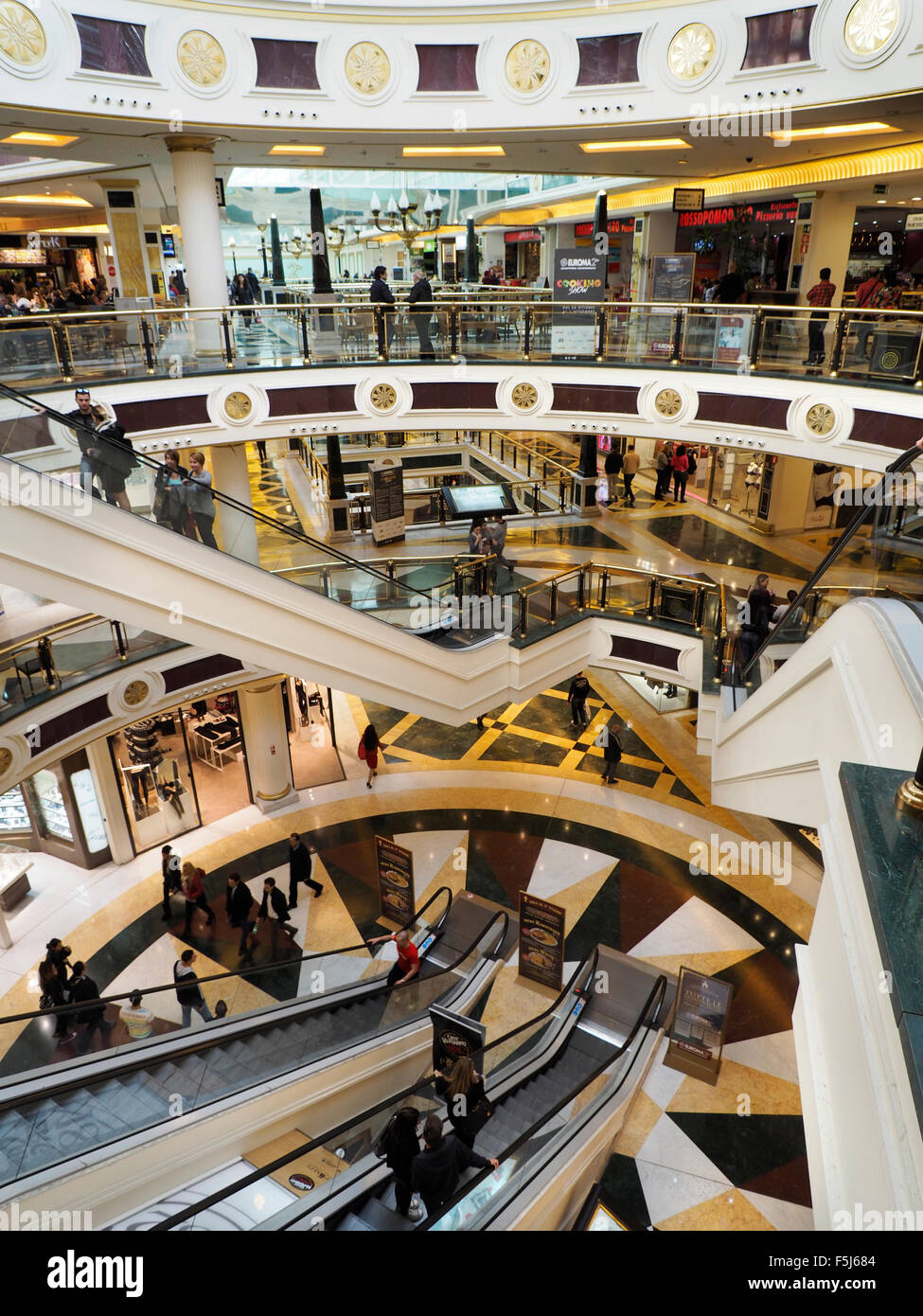 Euroma2 luxury shopping mall interior in the EUR district of Rome, Italy Stock Photo