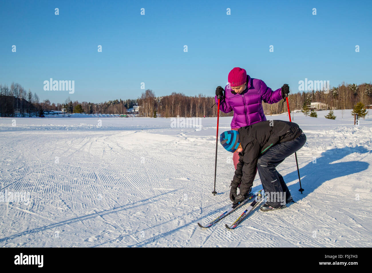Female outdoor exercise in cold weather in winter Stock Photo