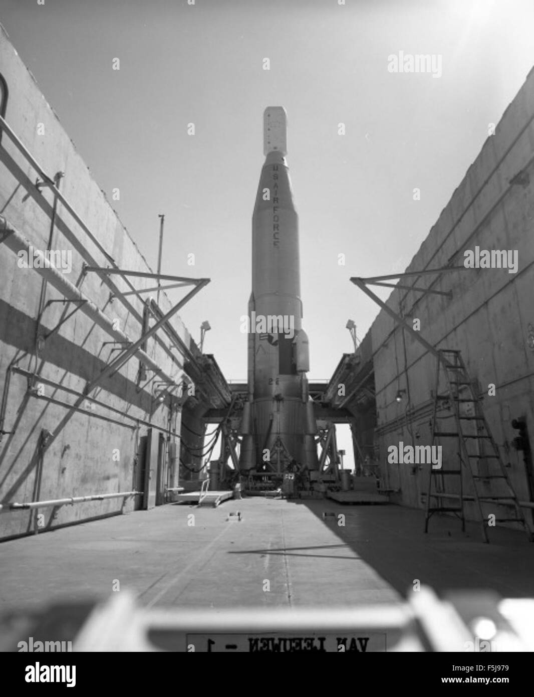 This image depicts a moment in the Atlas rocket program, focusing on ...