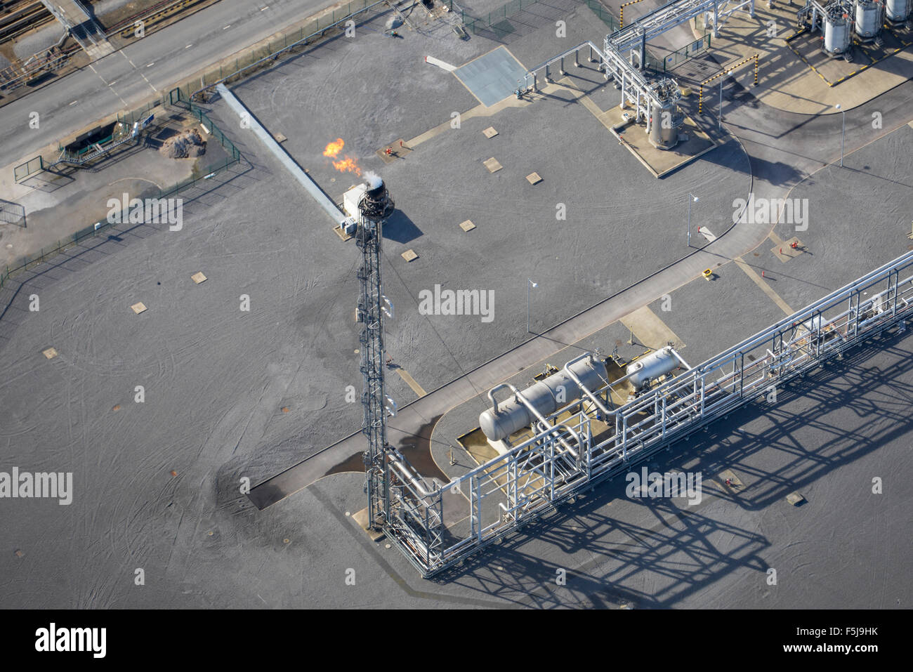 A close up view of a flare stack at a chemical works in Teesside Stock Photo