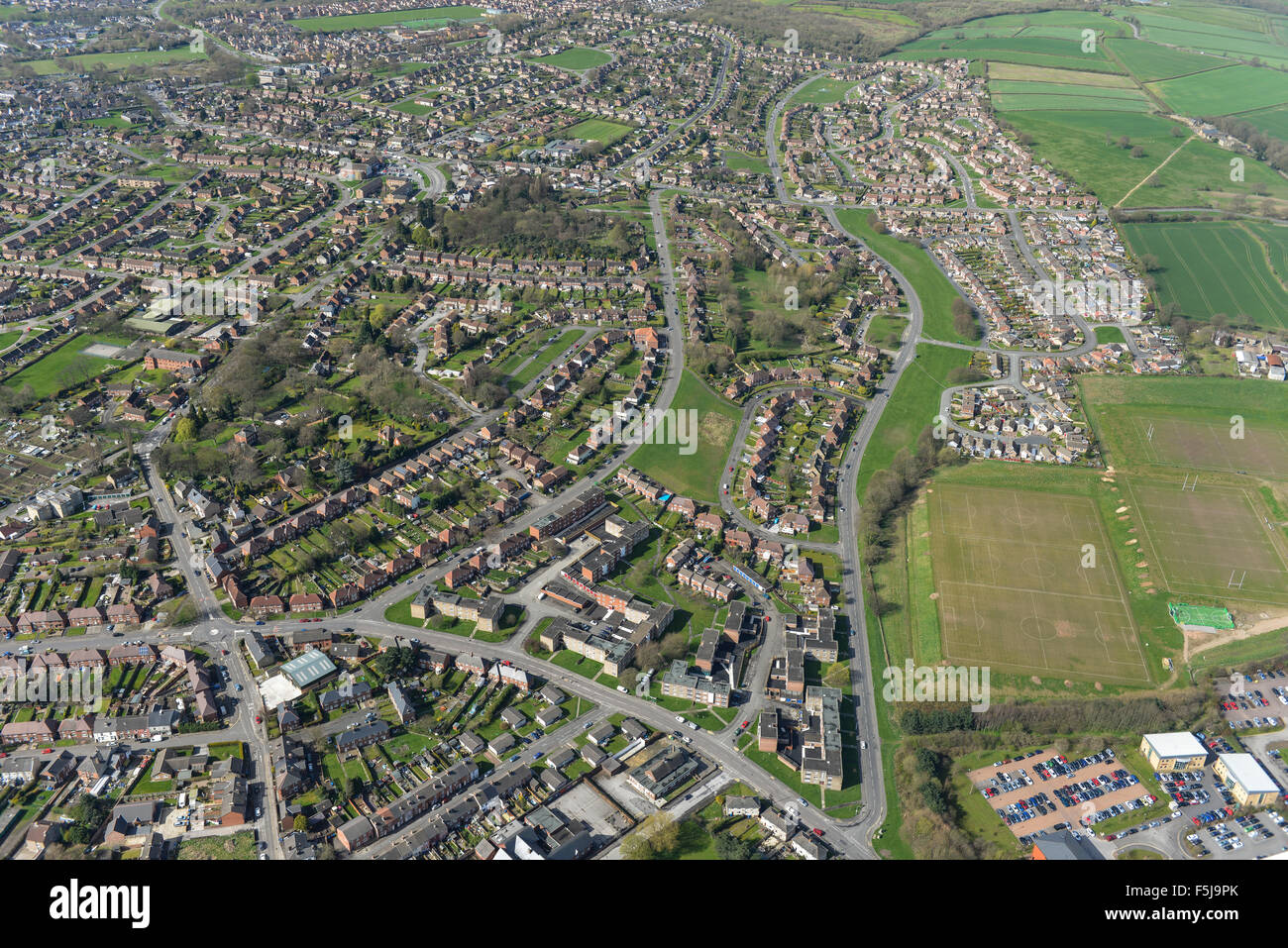 An aerial view of the Newbold and Dunston areas of Chesterfield in Derbyshire Stock Photo