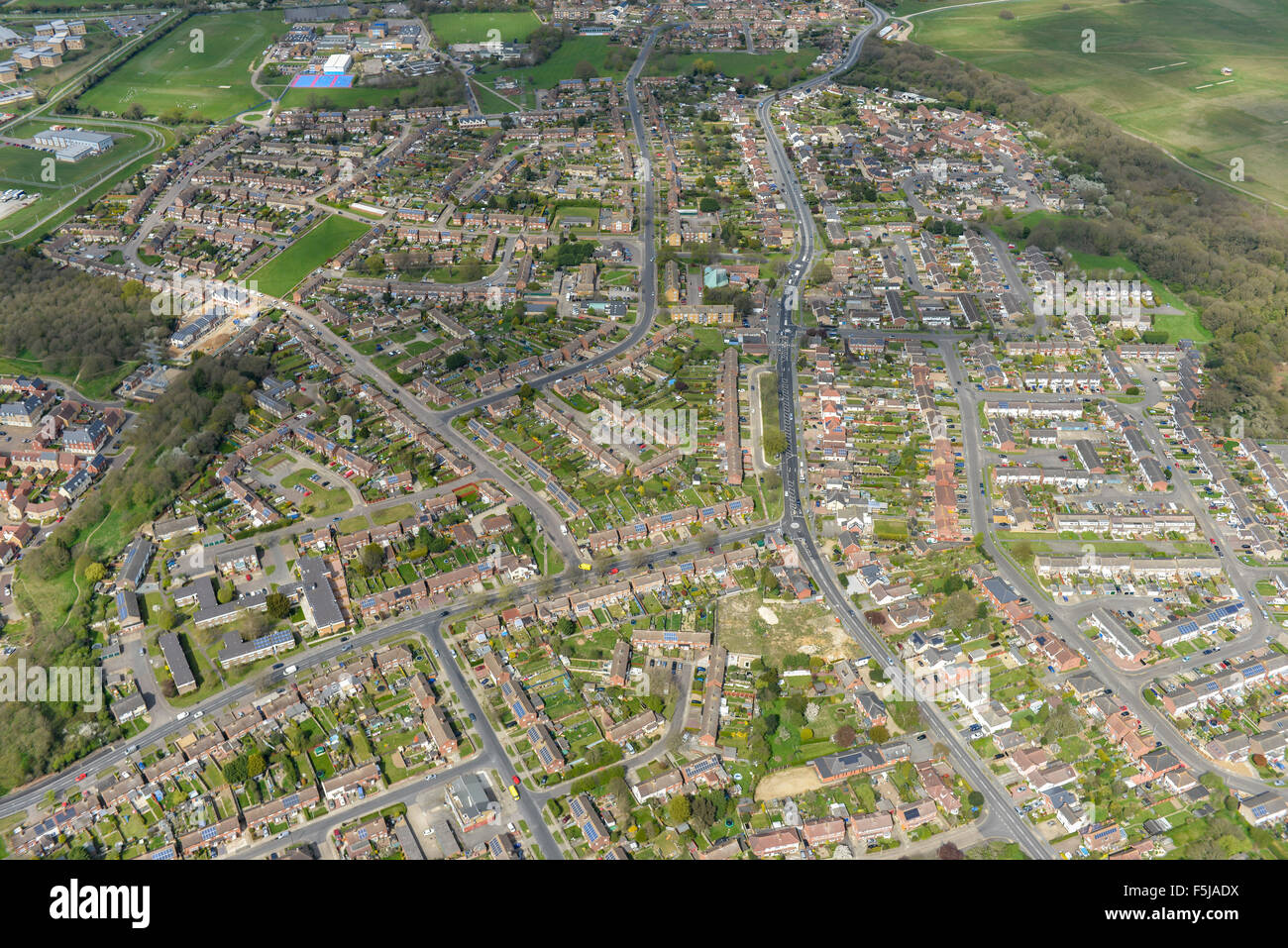 An aerial view of the Blackheath area of Colchester in Essex Stock