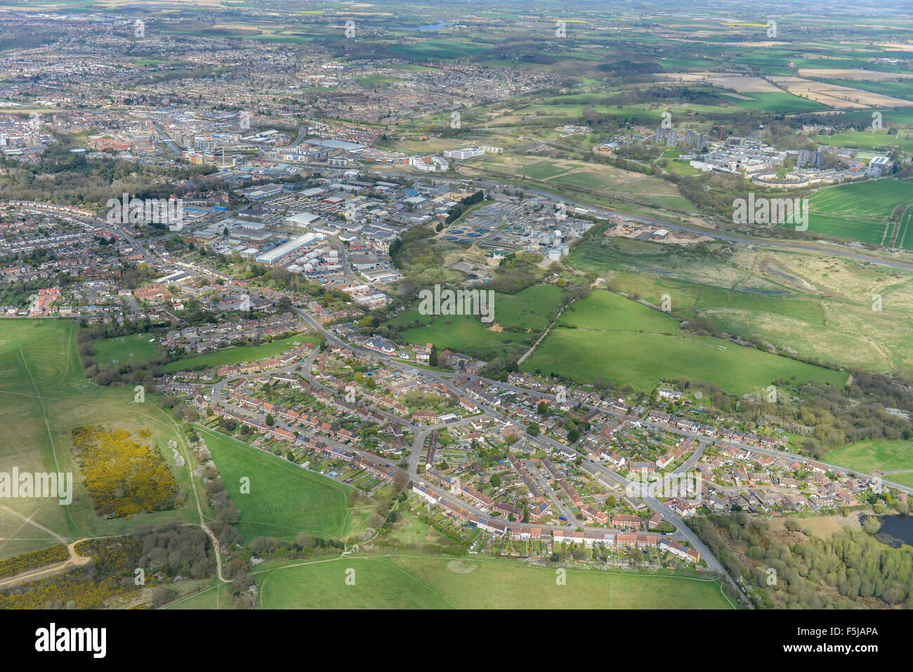 An aerial view of the Essex town of Colchester, the oldest in Britain Stock Photo