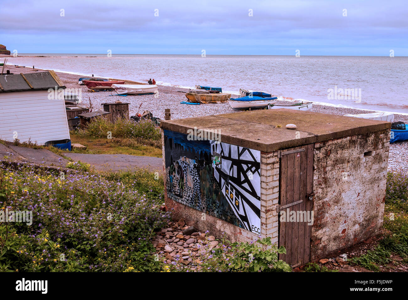 A Mural On A Boathouse Budleigh Salterton East Devon UK Stock Photo