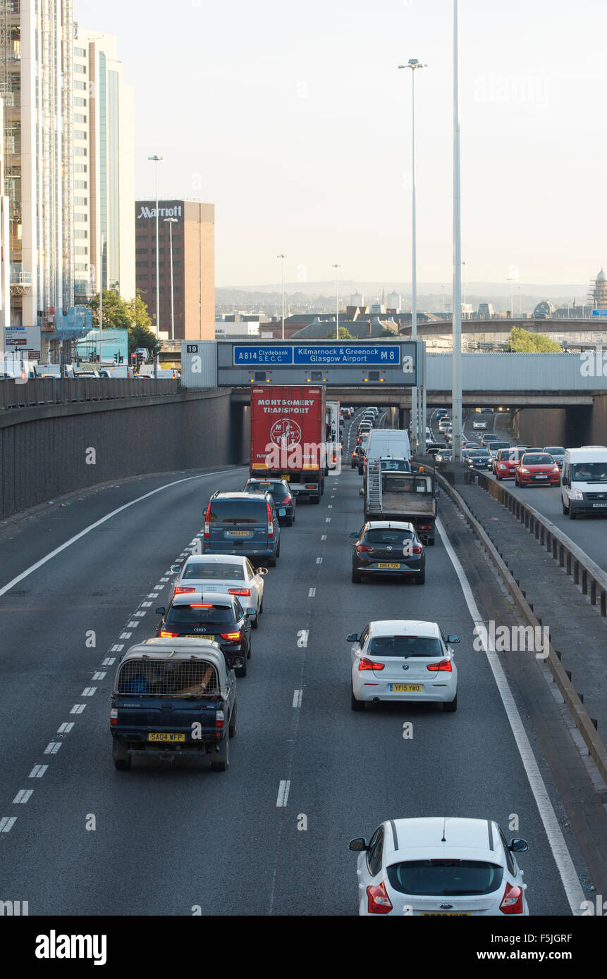 Traffic on the M8 motorway in Anderston, Glasgow. Stock Photo