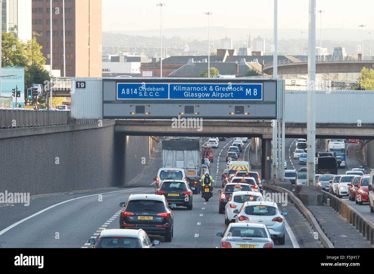 Traffic on the M8 motorway in Anderston, Glasgow. Stock Photo