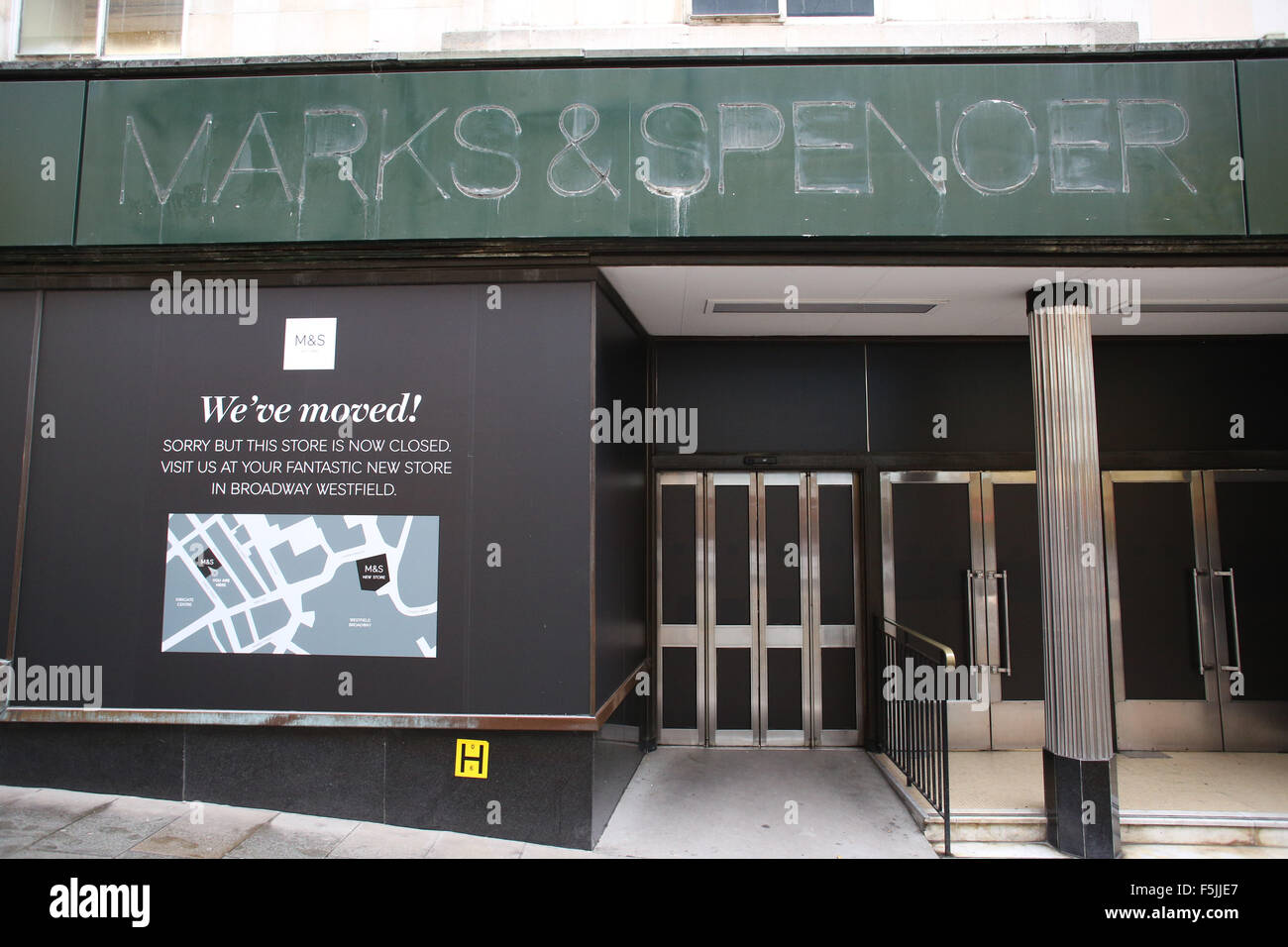 A closed down Marks and Spencers store on the high street in Bradford, West Yorkshire, UK. Stock Photo