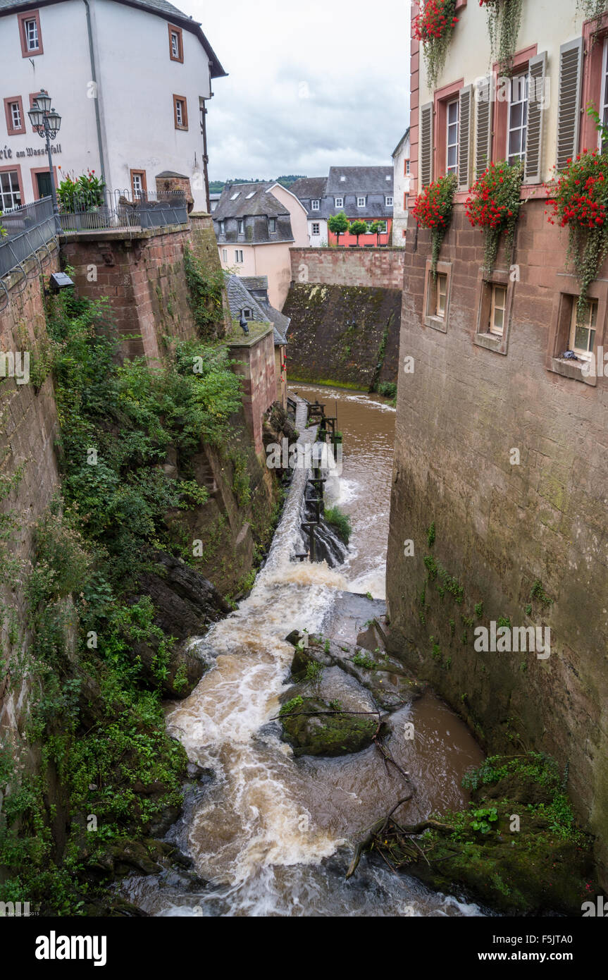 Leukbach waterfall, wasserfall, Altstadt, old town, Saarburg, Rheinland-Pfalz, Germany Stock Photo