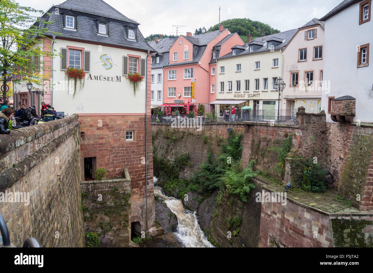 Leukbach waterfall, wasserfall, Altstadt, old town, Saarburg, Rheinland-Pfalz, Germany Stock Photo