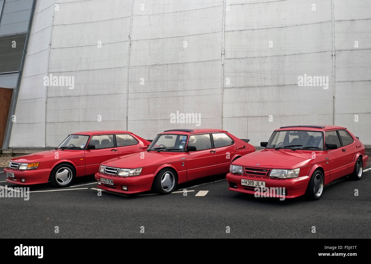 Saab 900 Turbo 3 Red Cars In  Line Stock Photo