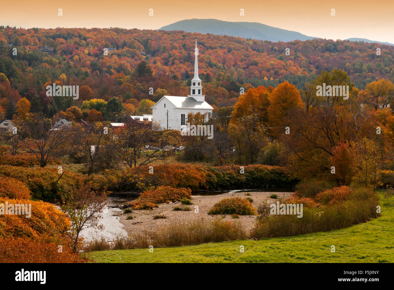 Stowe Church Vermont  in autumn, Stowe, Vermont New England VT USA Stock Photo