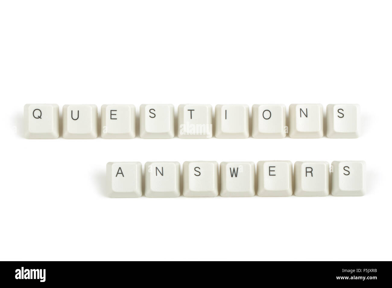 questions answers text from scattered keyboard keys isolated on white