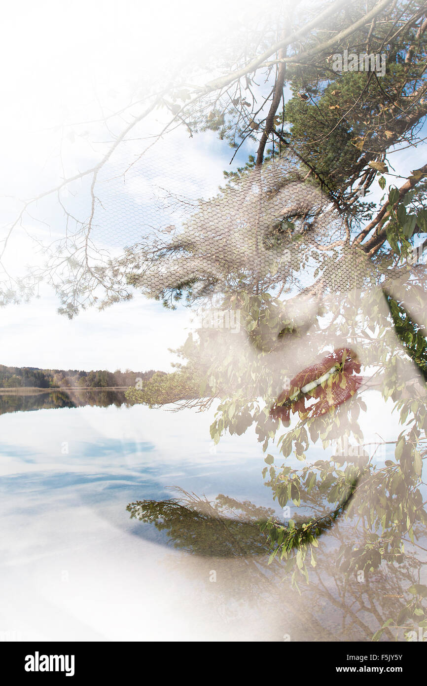 Portrait of a young lady and landscape, double exposure, color Stock ...