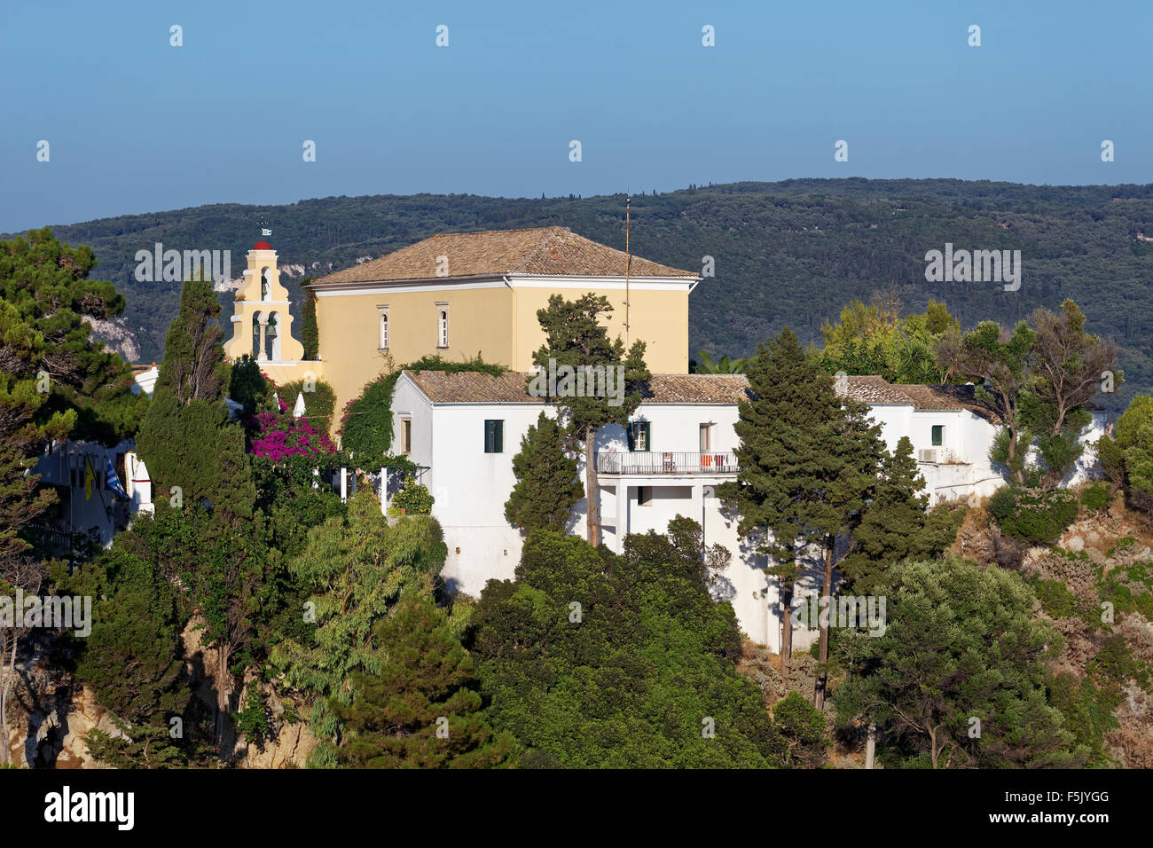 Monastery of Panagia Theotokos tis Paleokastritsas or Panagia Theotokos, Paleokastritsa, Corfu, Ionian Islands, Greece Stock Photo