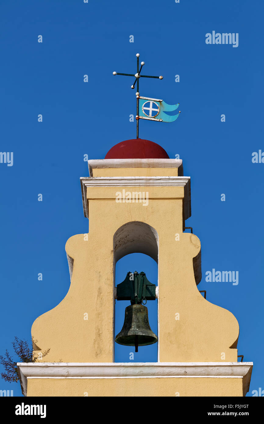 Bell tower, monastery of Panagia Theotokos tis Paleokastritsas or Panagia Theotokos, Paleokastritsa, Corfu, Ionian Islands Stock Photo