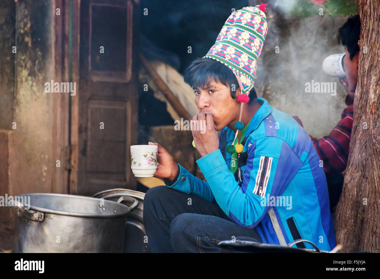 Traditional drink of tea or coffee at breakfast, boarding school, Potosi, Bolivia Stock Photo