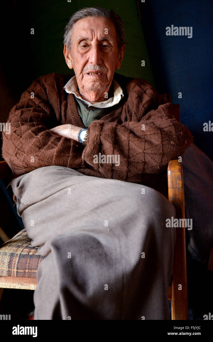 90-year-old man, portrait, coca trader, Coroico, La Paz, Bolivia Stock Photo